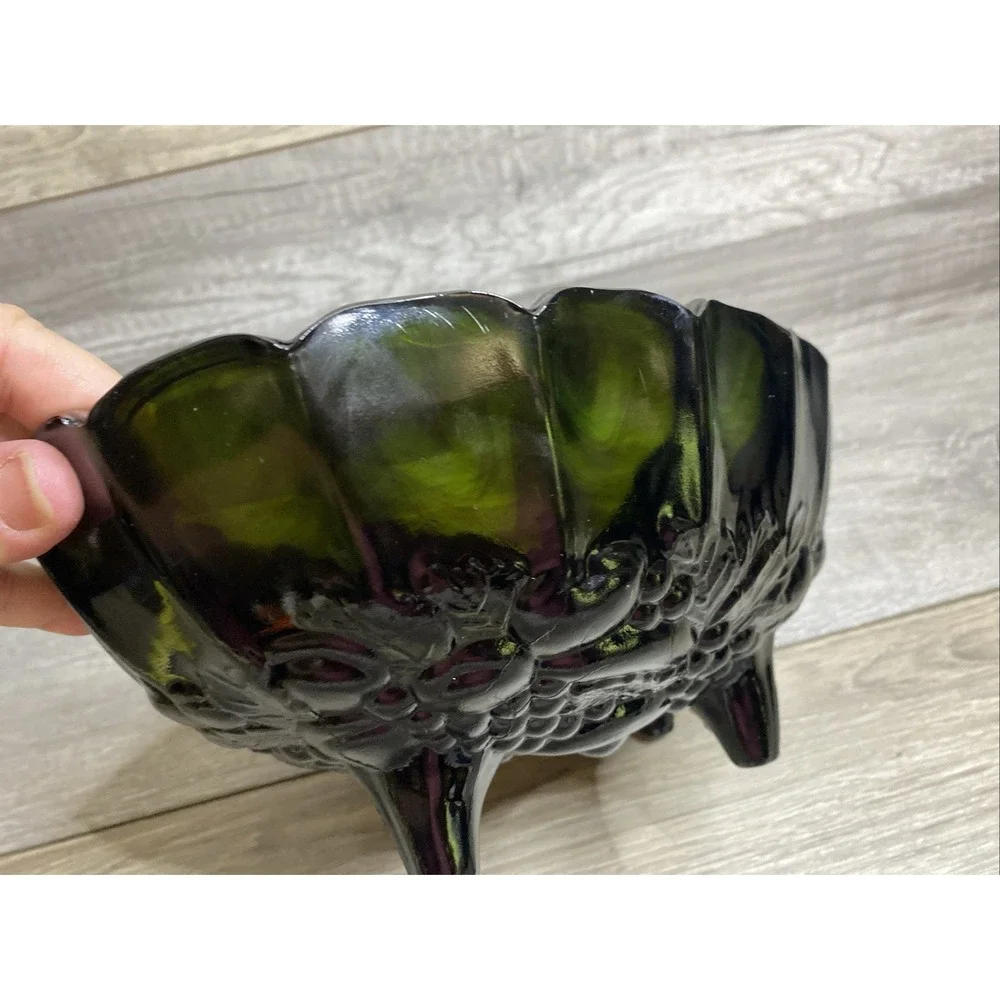 Vtg Indiana Glass Co Black Glass Bowl Fruit Pattern Approximately 12x8x4